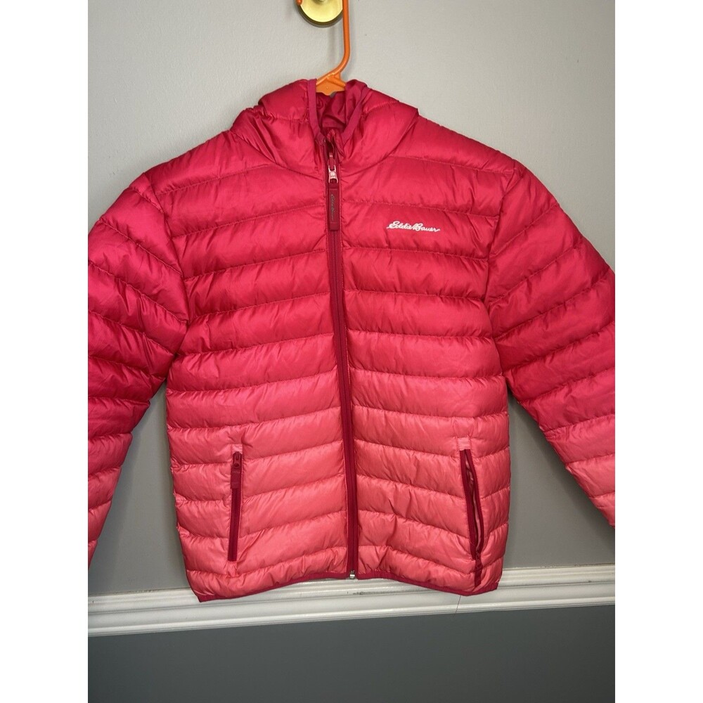 Eddie Bauer Jacket Girls Large 14/16 Puffer Ombre Pink Full Zip Reversible Down